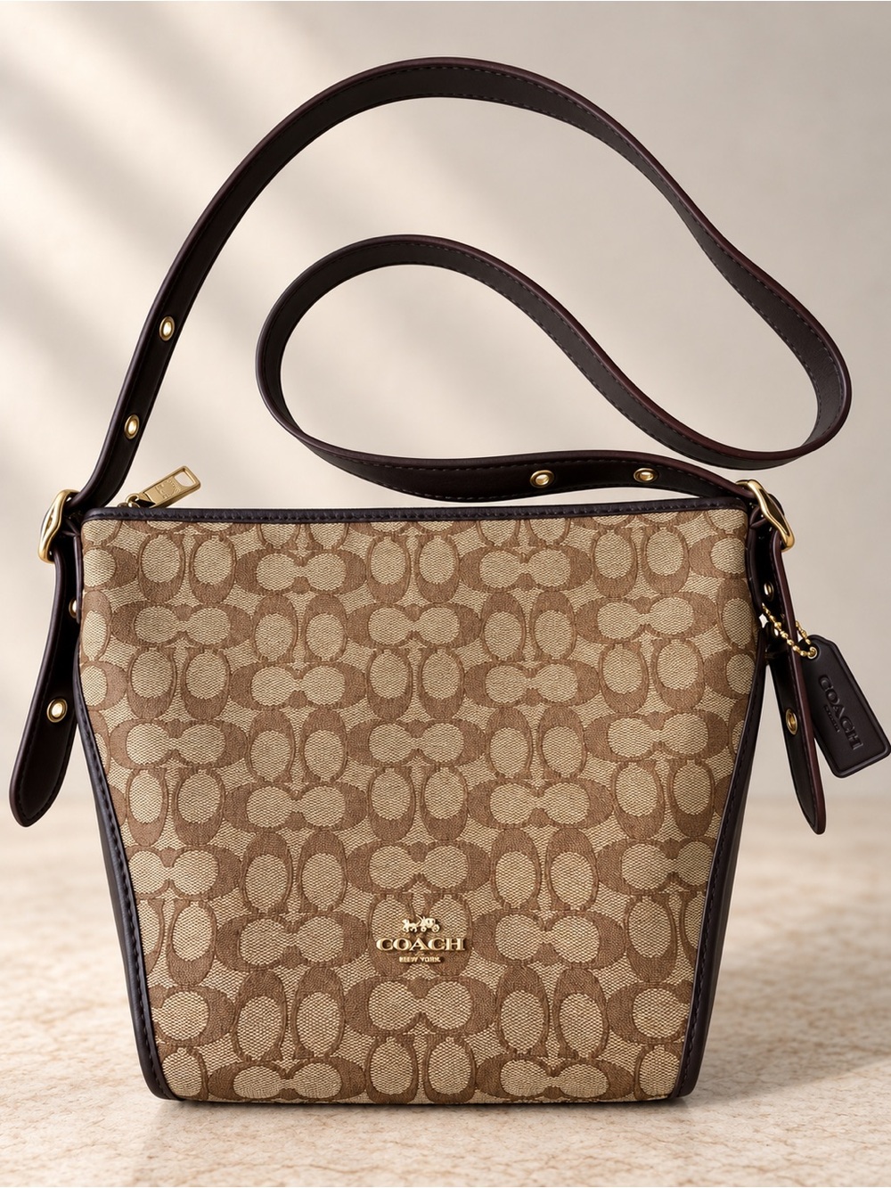 NWT Coach Signature Small Dufflette Khaki Brown Shoulder Bag Purse Crossbody